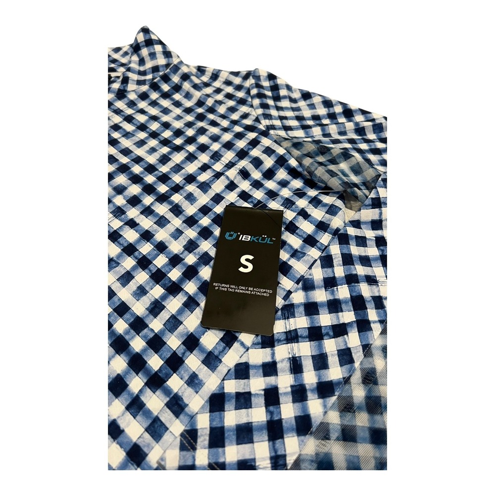 IBKUL Navy/White Gingham Mock‎ Zip Long Sleeve Top UPF 50 Small NWT - Picture 15 of 16